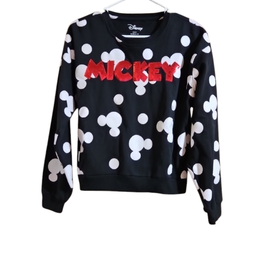 DISNEY Juniors Mickey Mouse Sequined Logo Sweatshirt XL 15-17